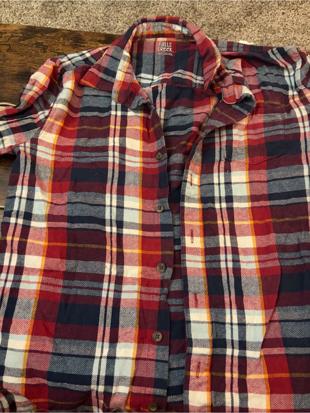 Falls Creek Red, Navy & Cream Plaid Flannel Shirt